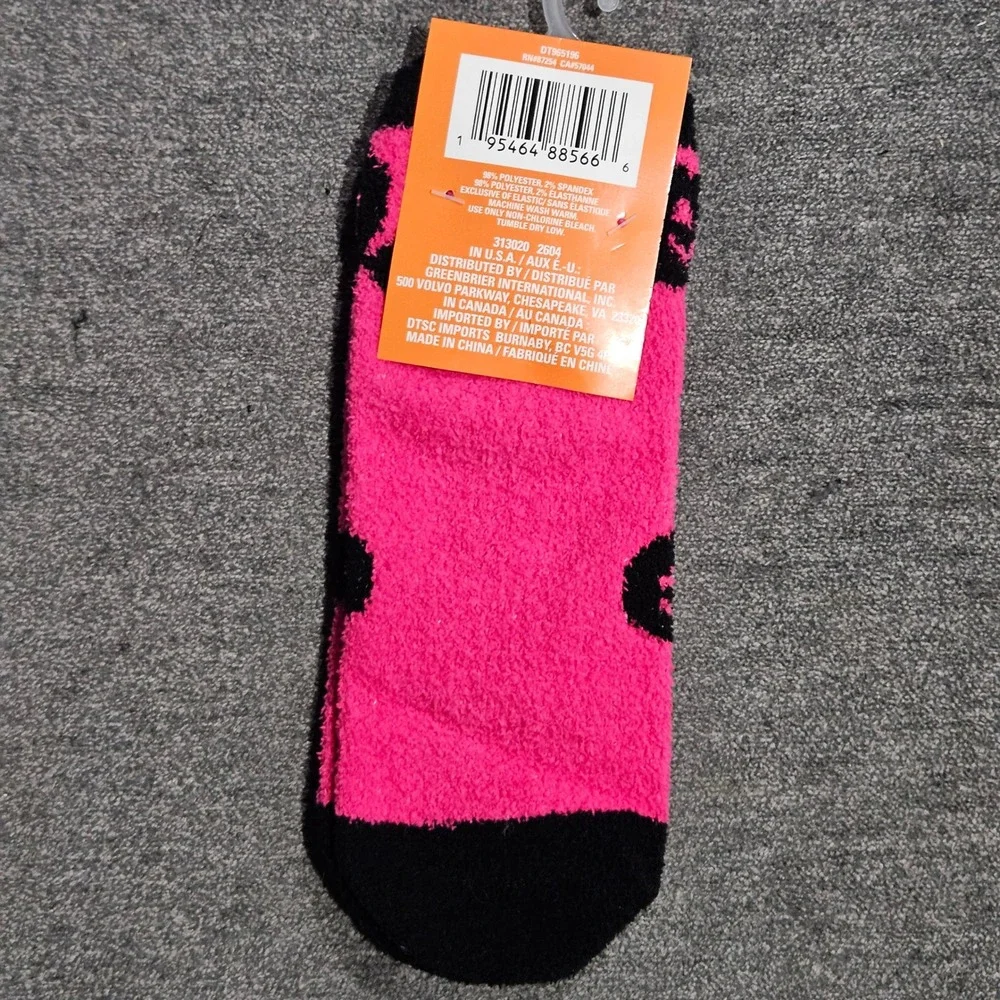 Seasonal Collection Pink Black Pumpkin Fuzzy Low Cut Socks Halloween Size 5-9